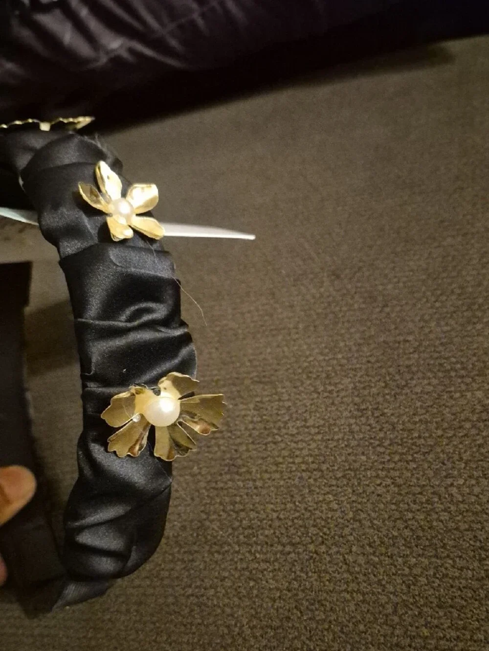 Hairband Serre'Tete Black and Gold Kids Hair Band With Pearls